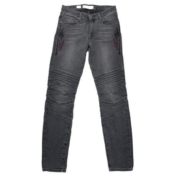 Miss Me Denim - Miss Me Native Tribal Vintage Skinny Moto Jeans Embroidery Faded Black Size 29